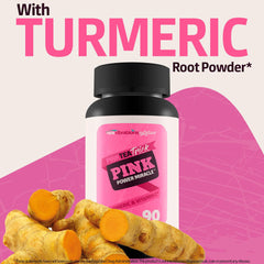 New Vibrations Pink Tea Trick Turmeric Green Tea label USA made emphasizes quality and safety