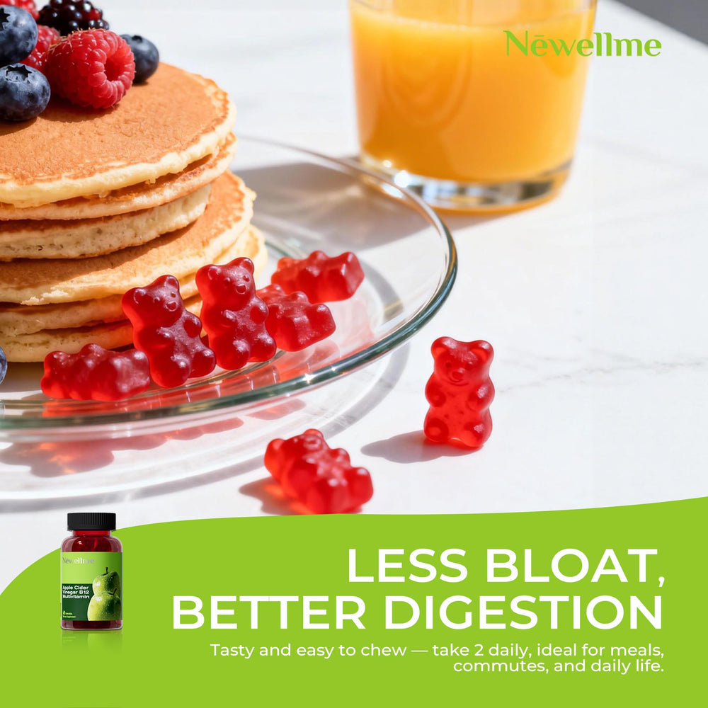 NEWELLME ACV Gummies sugar-free badge close-up suggests clean label and vegan.