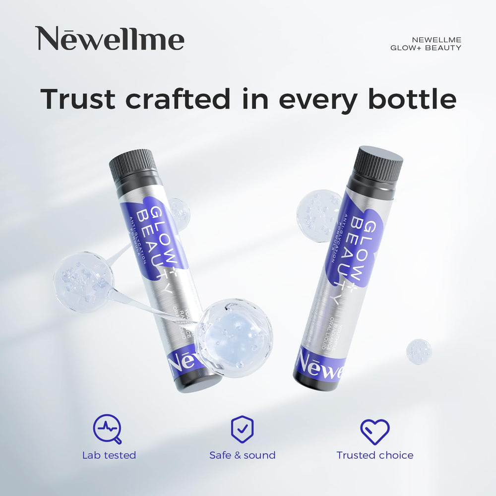 NEWELLME Glow+Beauty Drink duo-pack display conveying convenience and consistent beauty support