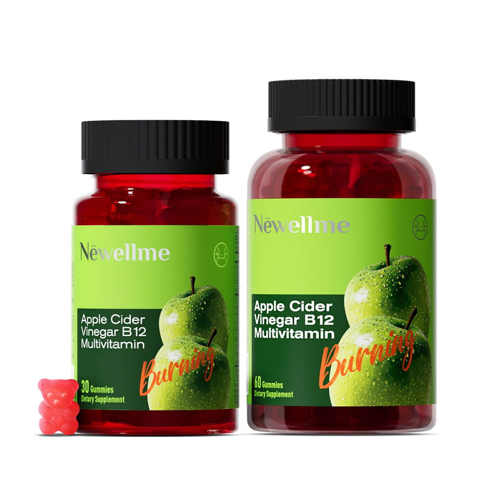 NEWELLME Sugar-Free ACV Gummies packshot highlighting fruity flavor for daily digestion support.