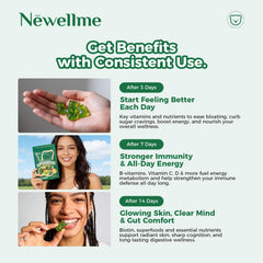 NewellMe Super Greens Gummies grab-and-go packs, ideal for on-the-go nutrition.