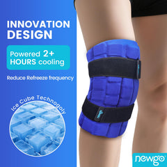 NEWGO knee ice pack contoured to the leg for comfortable wear