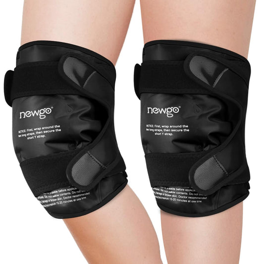 NewGo knee ice pack full coverage wraps around the knee for complete relief