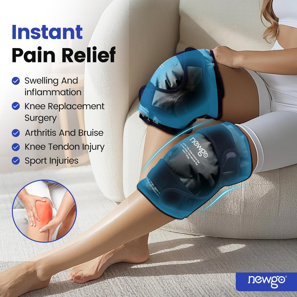 NewGo knee ice pack measures 21.7 by 9.8 inches for full knee coverage