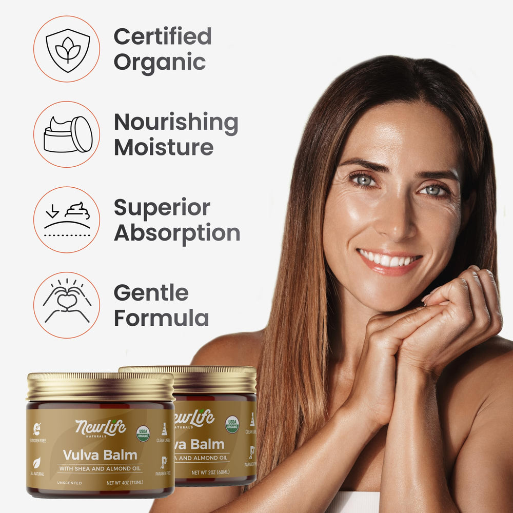 Application scene with NewLife Naturals Vulva Balm Butter for postpartum care