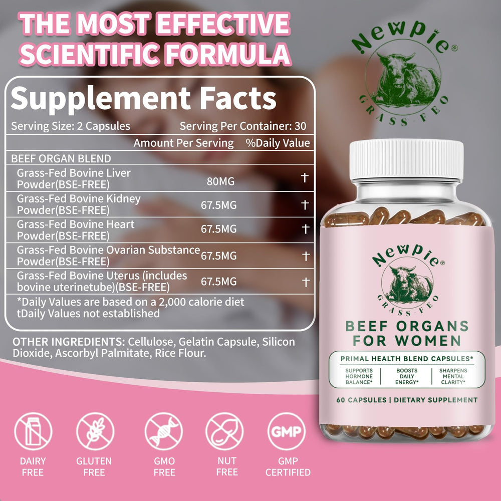 Newpie Beef Organs for Women capsules dosed to fit daily routines.