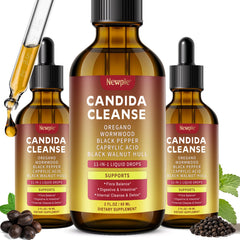 Newpie Candida Cleanse bottle with drops supports daily gut balance