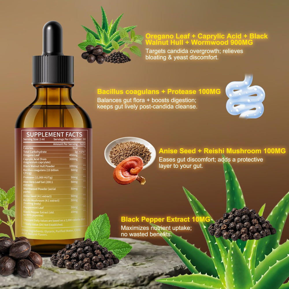 Newpie Candida Cleanse dropper for easy direct or in drink dosing