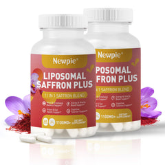 Newpie Saffron Supplements bottle front shows liposomal formula for daily vitality.