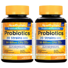 NewRhythm Probiotics bottle front shows 50B CFU for potential digestive support