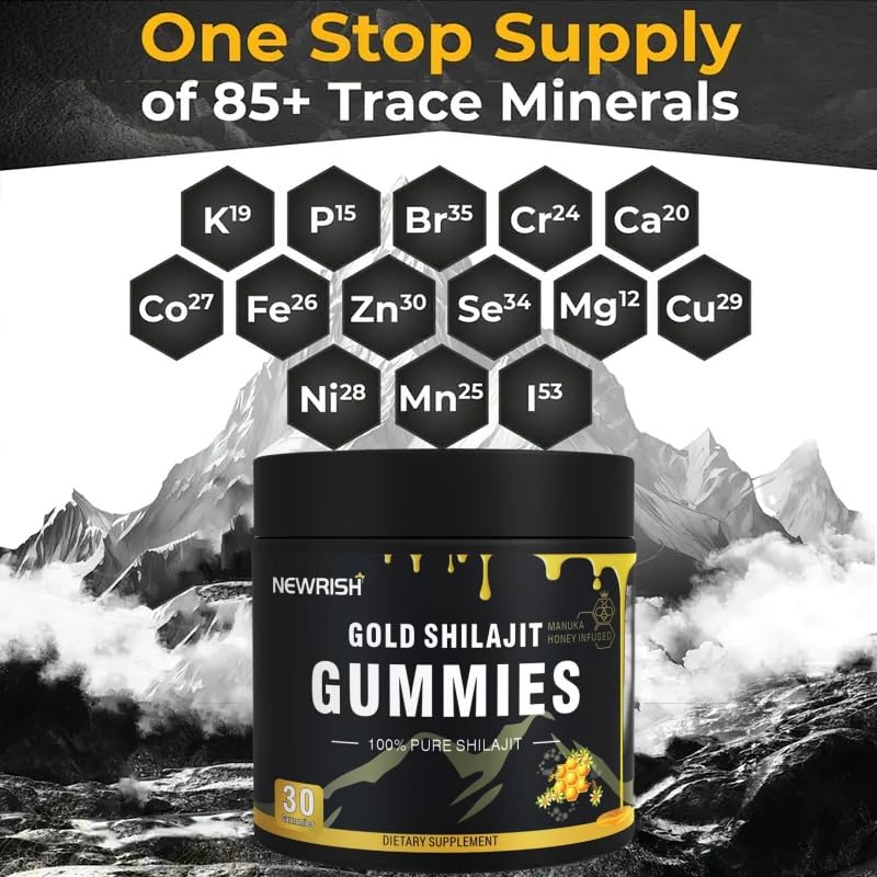 Newrish Shilajit Gummies minerals illustration emphasizing fulvic acid
