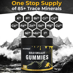 Newrish Shilajit Gummies minerals illustration emphasizing fulvic acid