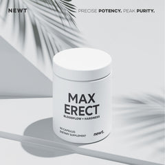Newt Male Performance + Vitamin bottle on counter underscores convenient daily routine.