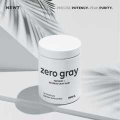 Newt ZERO GRAY vitamin blend emphasizes essential nutrients for hair health.