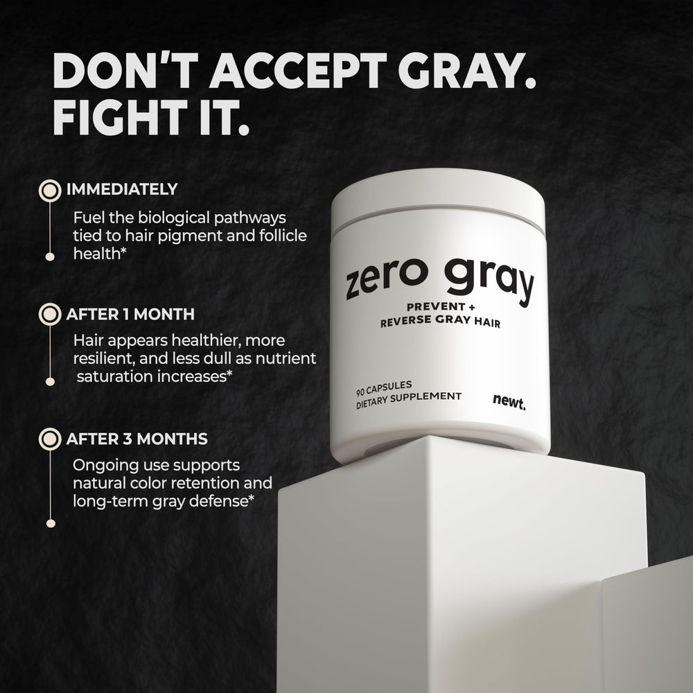 Newt ZERO GRAY bottle back view reveals key supplement details and ingredients.