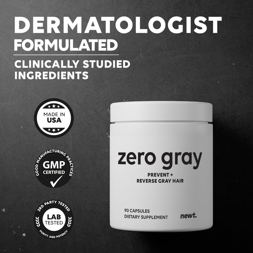 Newt ZERO GRAY capsules close-up highlights texture and convenient daily dose.
