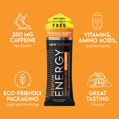 NewTrition energy shot ingredients highlight vitamins and amino acids supporting energy production and focus.