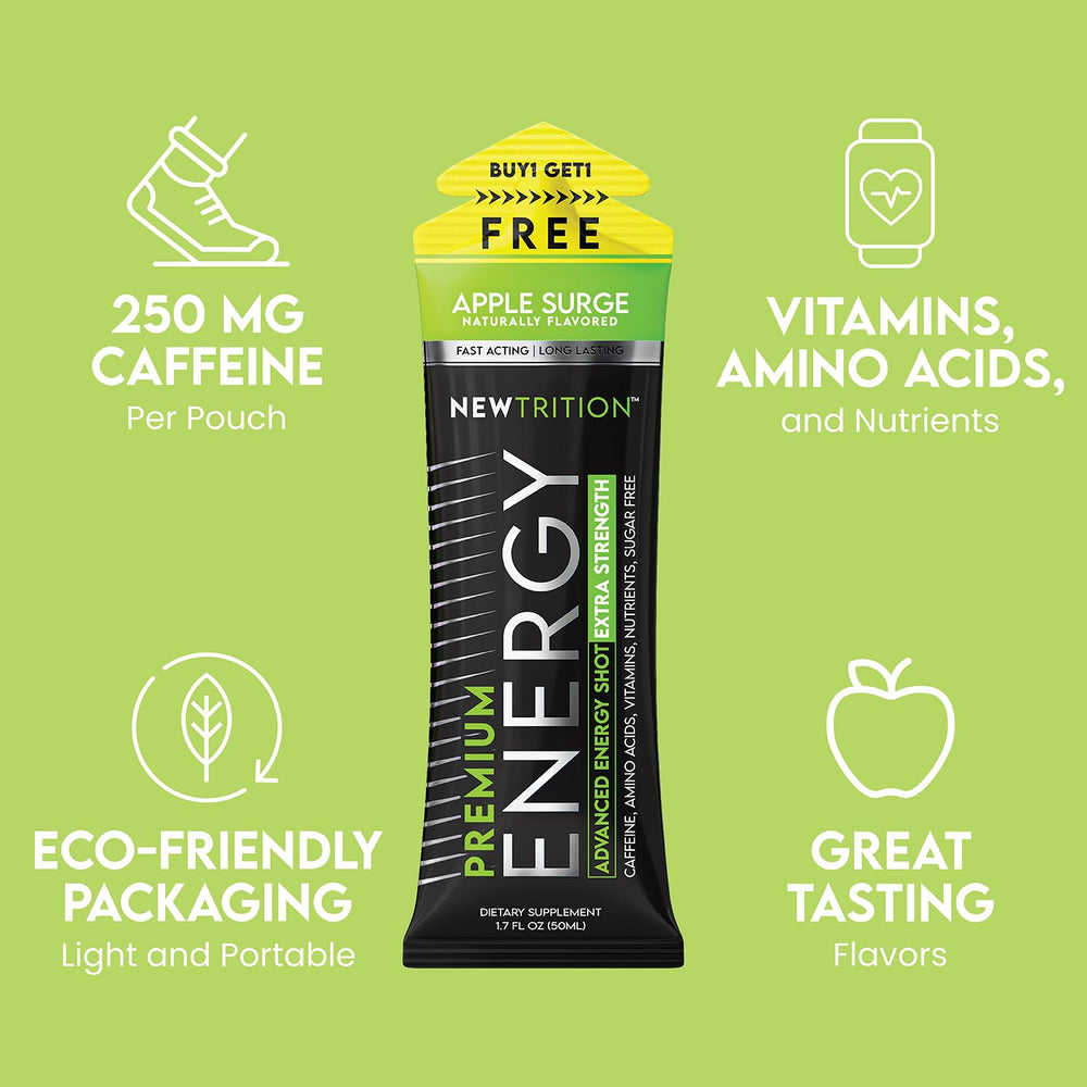 NewTrition energy shot Grape bottle side promotes steady energy for workouts