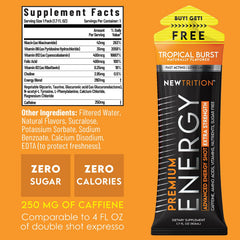 NewTrition Tropical Burst pour showing a quick caffeine lift without sugar crash.
