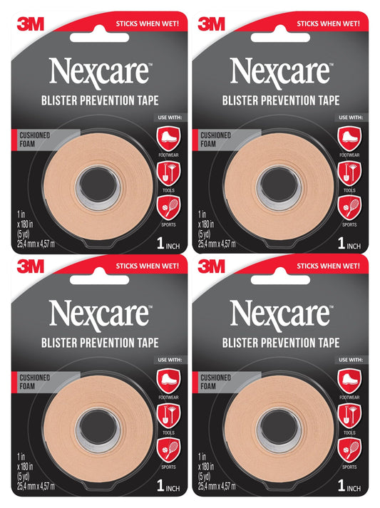 Nexcare blister prevention tape roll cushions skin against rubbing during activity