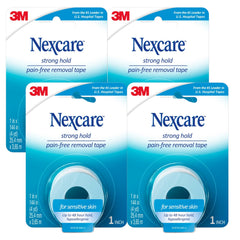 Nexcare Sensitive Skin Low Trauma Tape pack of four rolls showing gentle adhesion for delicate skin