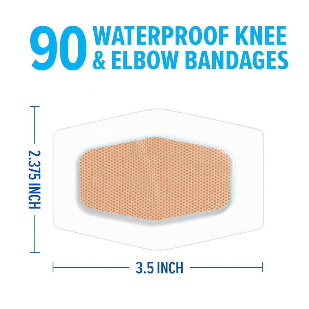 Nexcare large coverage knee elbow bandage shown on joint for secure coverage during activities