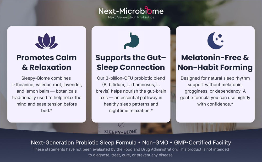 Sleepy-Biome packaging box highlighting melatonin-free sleep support