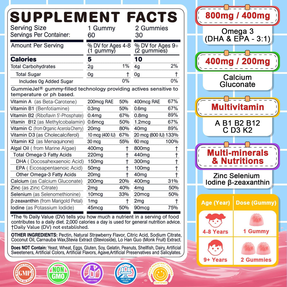 Nextdia 13in1 Kids Nutrition Gummies packaging showcases comprehensive nutrients for growing bodies