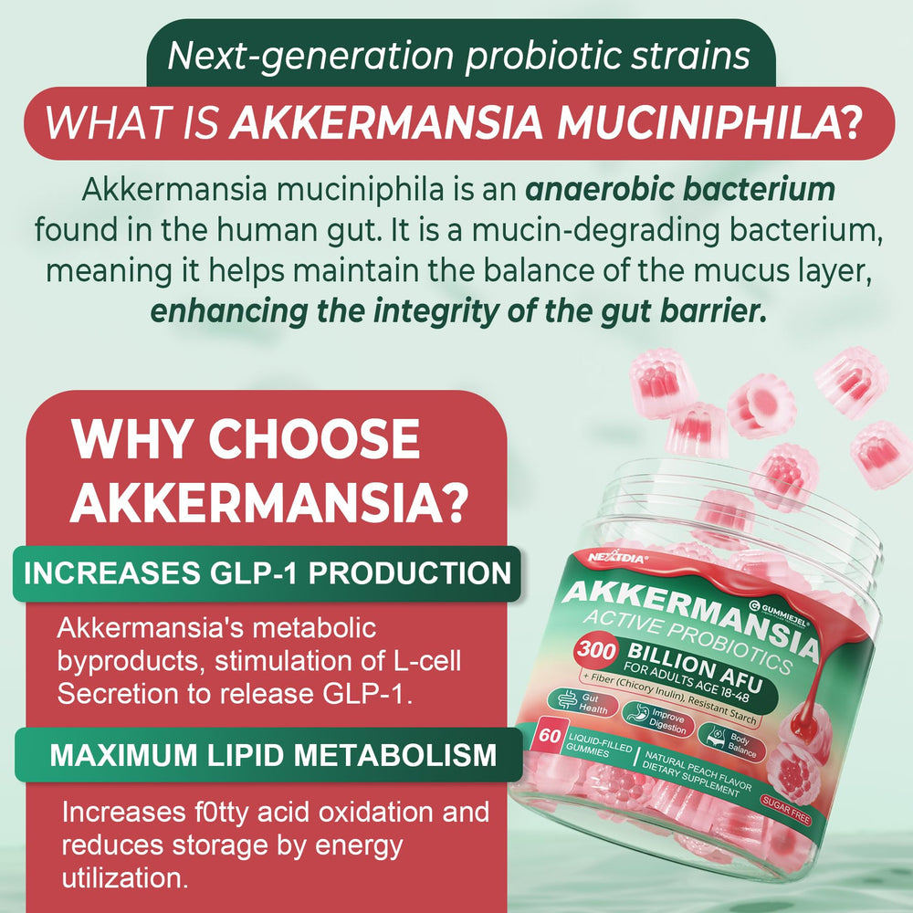 Soft peach-flavored texture of Nextdia Akkermansia Gummies without sugar