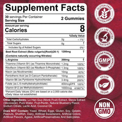 Close-up of Nextdia Beet Root Gummies bottle label and ingredients.