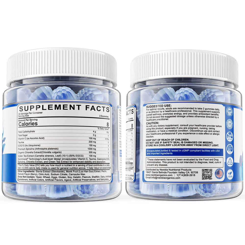 Nextdia Blue Spirulina Gummies packaging design shown in shelves.