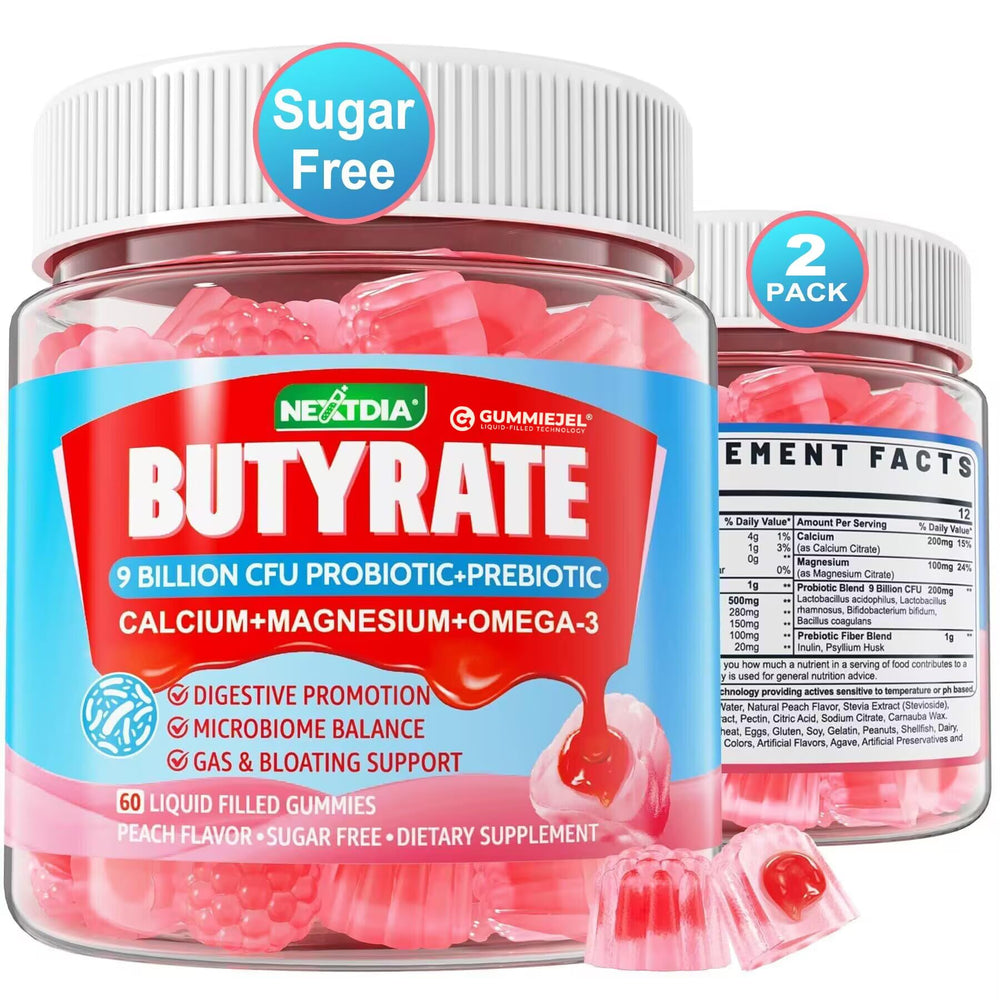 Nextdia butyrate gummies with liquid-filled outer layer showing stable potency for daily use