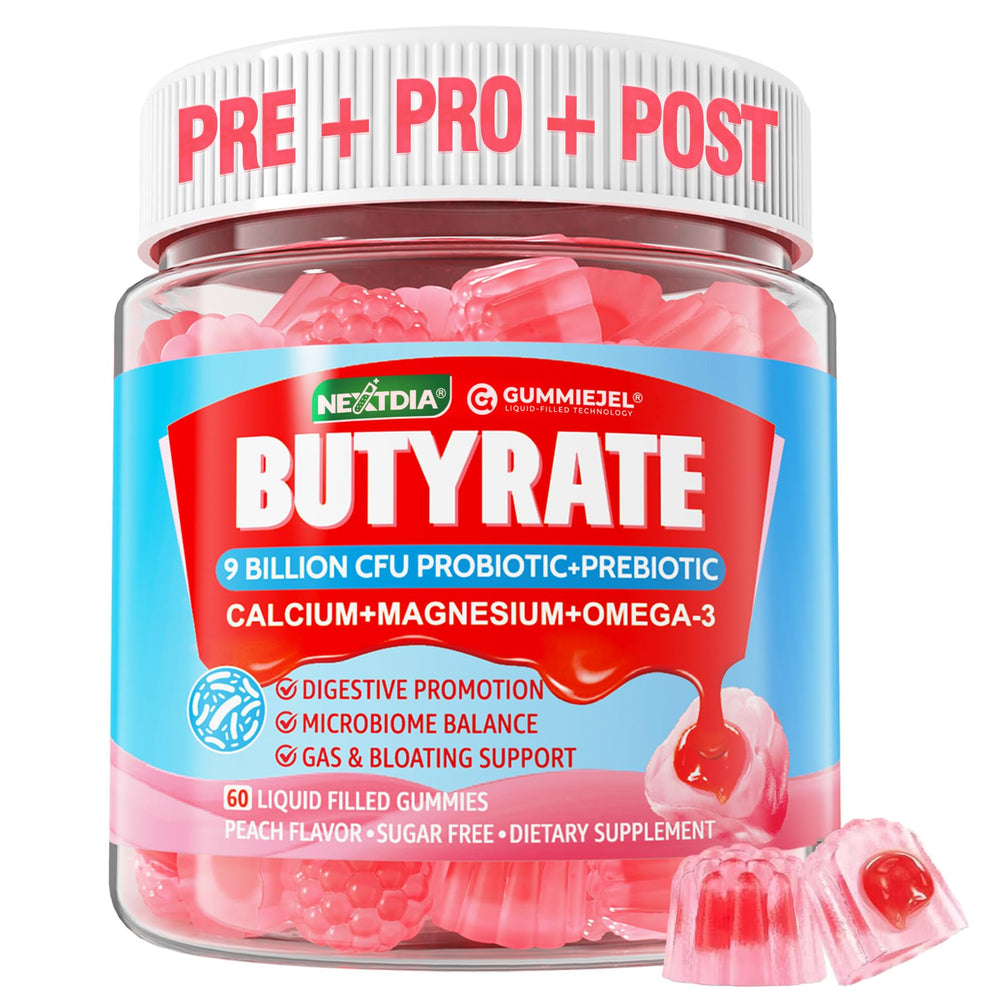 Nextdia butyrate gummies liquid-filled sugar-free close-up promoting gut balance
