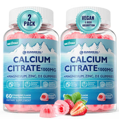 Nextdia calcium citrate 1000mg bottle with strawberry gummies for daily bone support