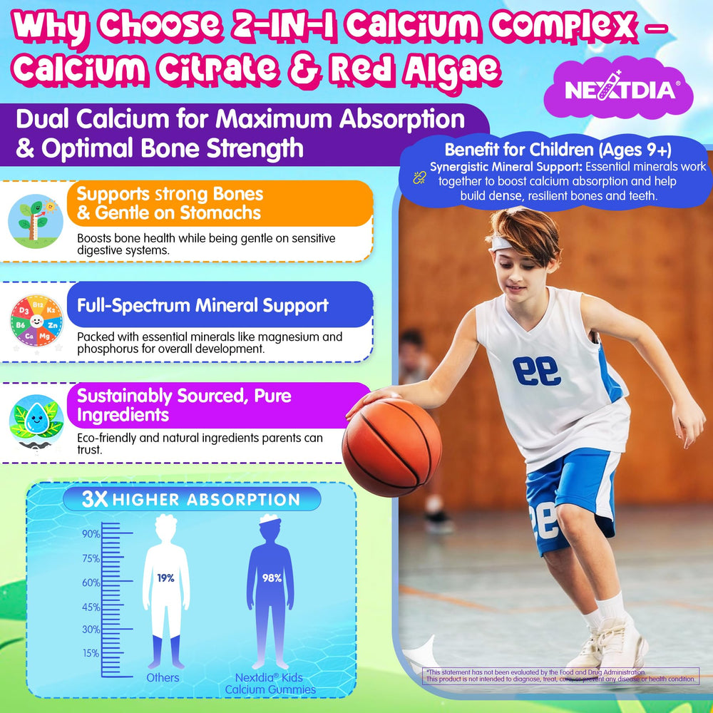 Nextdia Calcium Citrate and Red Algae blend supports healthy bones and teeth.