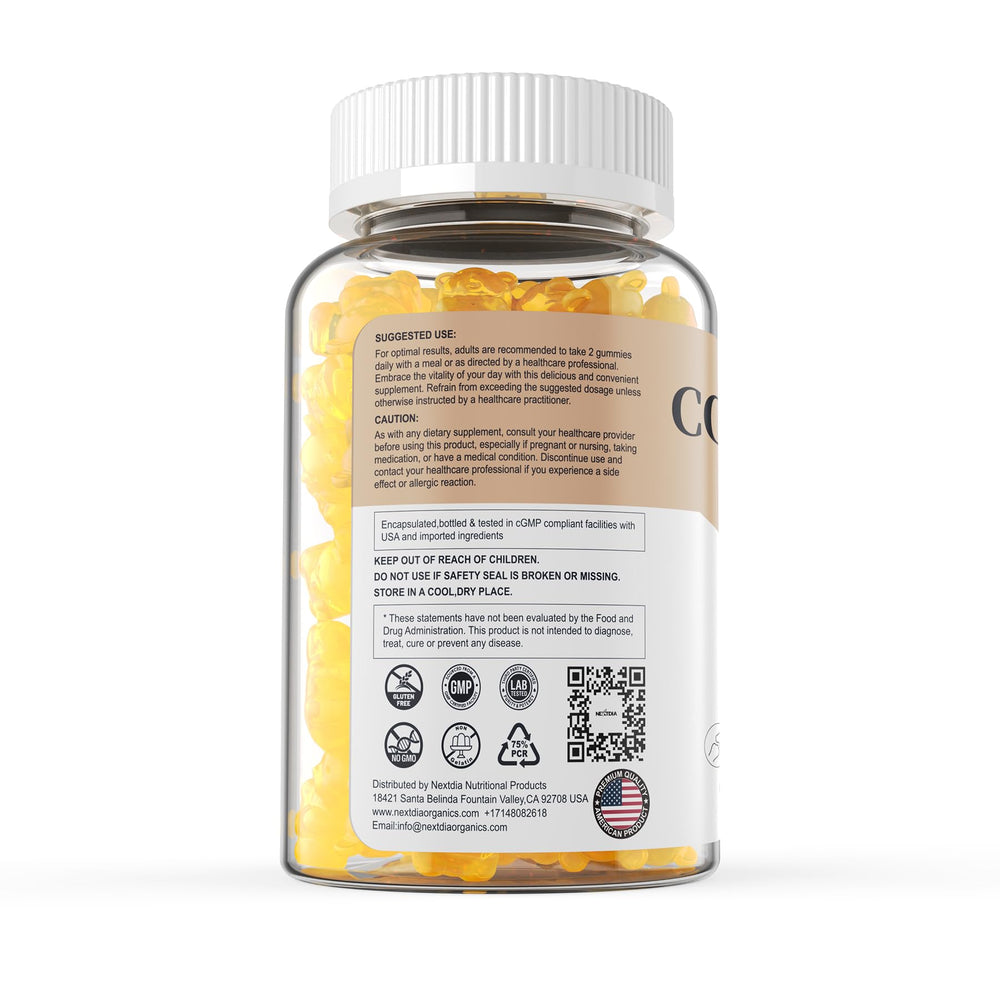 Nextdia Cod Liver Oil Gummies bottle label and serving count for easy daily planning.