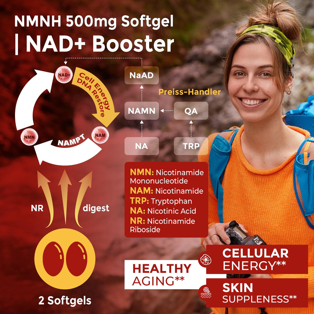 Nextdia NMNH energy-boost softgels on a bright countertop.