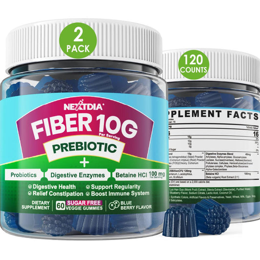 Nextdia Fiber Gummies blueberry bottle showing a sugar-free daily gut support option