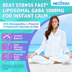 Nextdia GABA Gummies label view shows clean, sugar-free formulation for daily wellbeing.