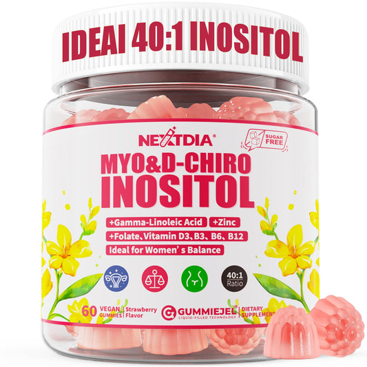 Nextdia Inositol Gummies bottle: convenient daily option for hormonal balance.