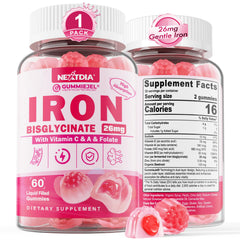 Nextdia Iron Bisglycinate Gummies bottle with strawberry flavor and gentle digestion.