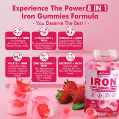 Nextdia bottle label emphasizes 26 mg iron per serving and beetroot.