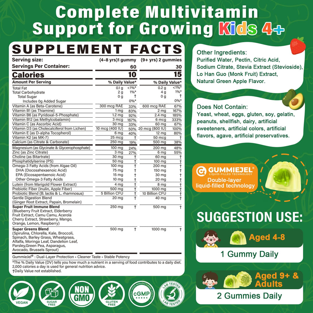 Nextdia Kids Multivitamin Gummies liquid-core close-up showing potent delivery and smoother taste.