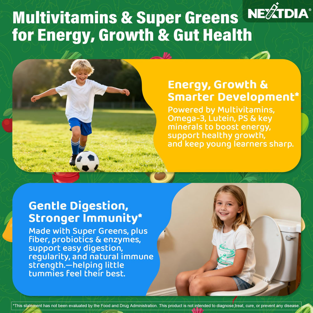 Nextdia Kids Multivitamin Gummies vegan sugar-free option appeals to dietary preferences.