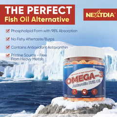 Nextdia krill oil gummies box shows easy storage and daily routine fit.