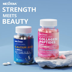 Nextdia Liposomal Calcium AKG bottle on shelf highlighting non-GMO vegetarian formula