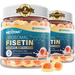 Nextdia liposomal fisetin gummies bottle front for convenient daily use