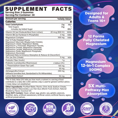 Nextdia Magnesium 12-in-1 bottle back with supplement facts