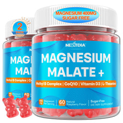 Nextdia Magnesium Malate Gummies bottle front for daily vitality and calm energy