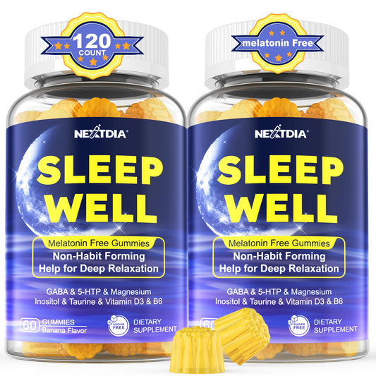 Nextdia melatonin-free sleep gummies bottle promotes calm evenings.